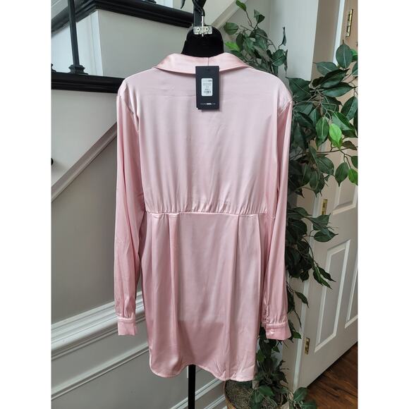 Fashion Nova Shirt Dress Women's Size Large Pink Polyester Long Sleeves - Picture 8 of 13